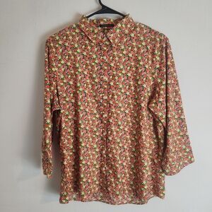 Land's End Citrus Print Cotton Button Down Size 14
